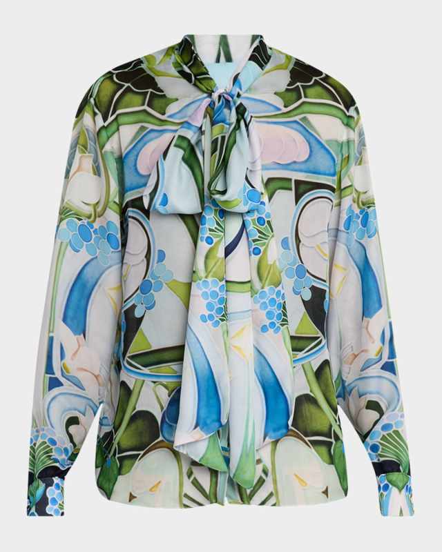 Ines Printed Bow-Neck Blouse